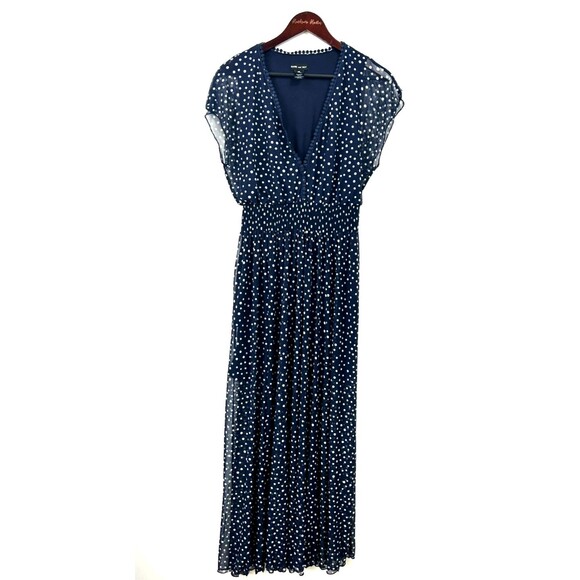 Kate and Lily Sheer Maxi Dress Navy White Polkadots Womens Size 10 1184H - Picture 2 of 12